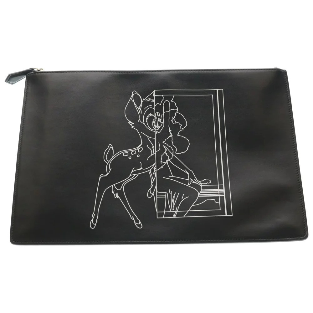 GIVENCHY Bambi Leather Clutch Shoulder Bag Black